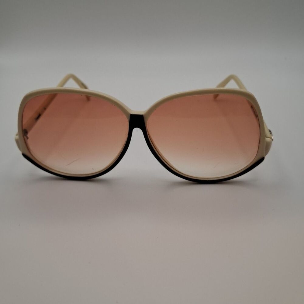 Vtg VIGNERI Sunglasses B color White/ Black Hong Kong Oversize Retro Rose Lens